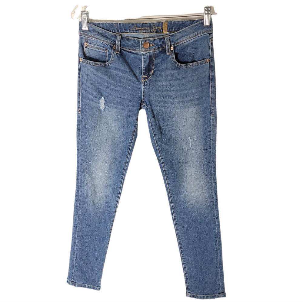 American Rag curvy skinny jeans distressed low rise blue women's  Size 3